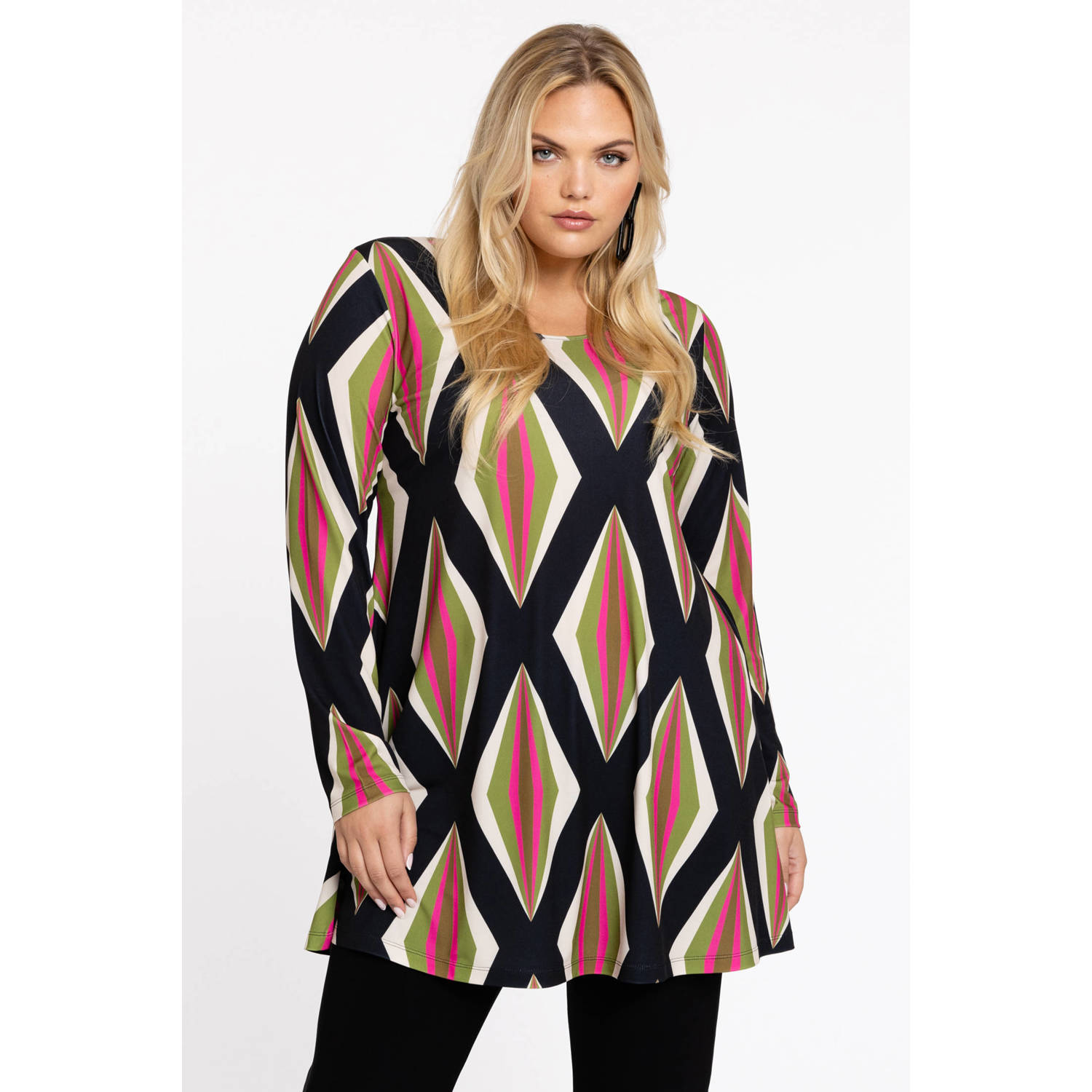 YOEK tuniek DOLCE met all over print zwart roze groen