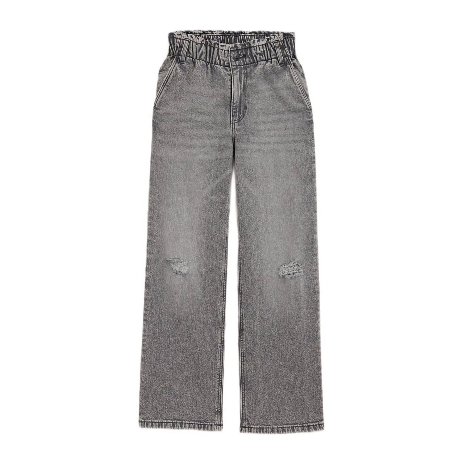 WE Fashion high waist straight fit jeans grey denim Grijs Effen 140