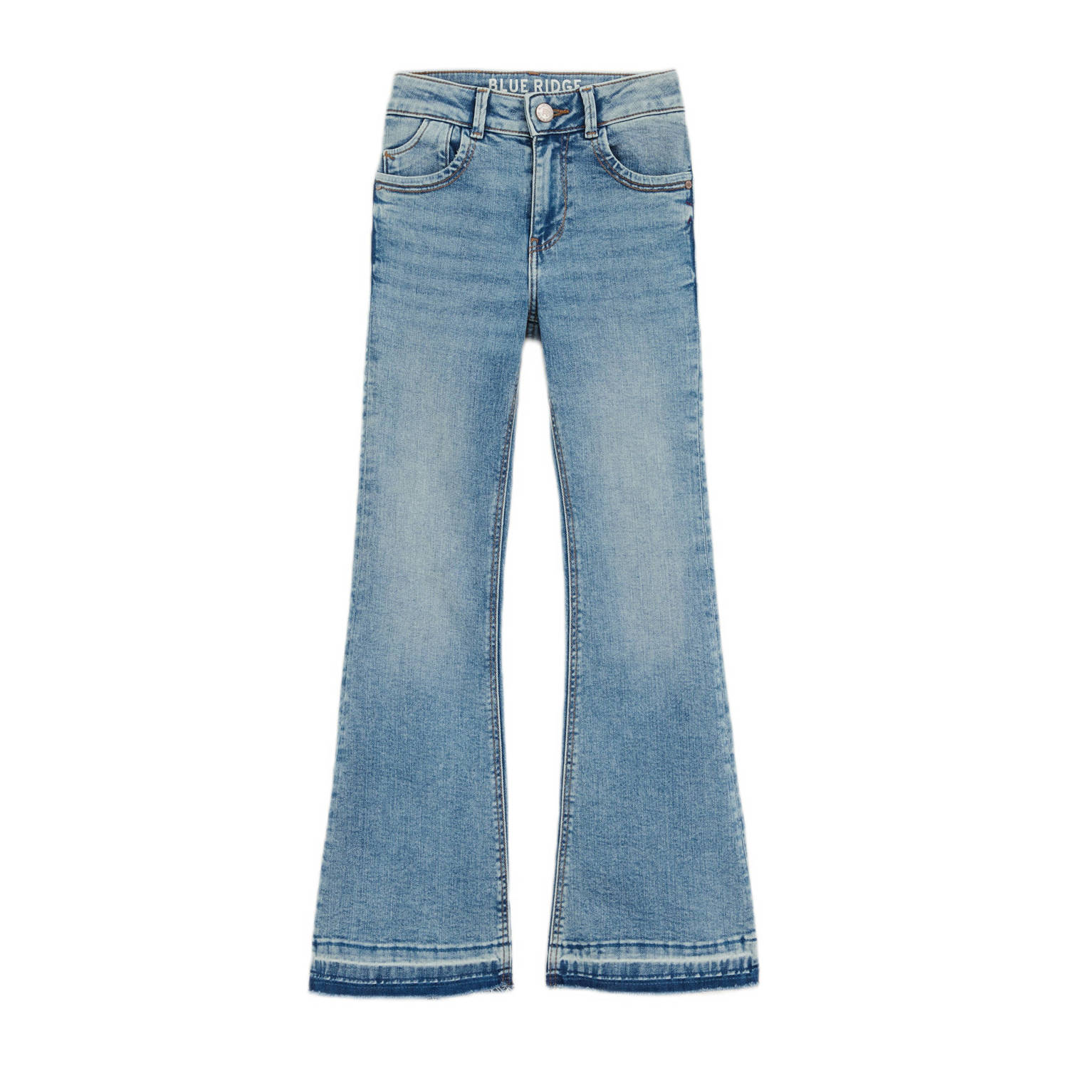 WE Fashion flared jeans used denim Blauw Meisjes Stretchkatoen Effen 128