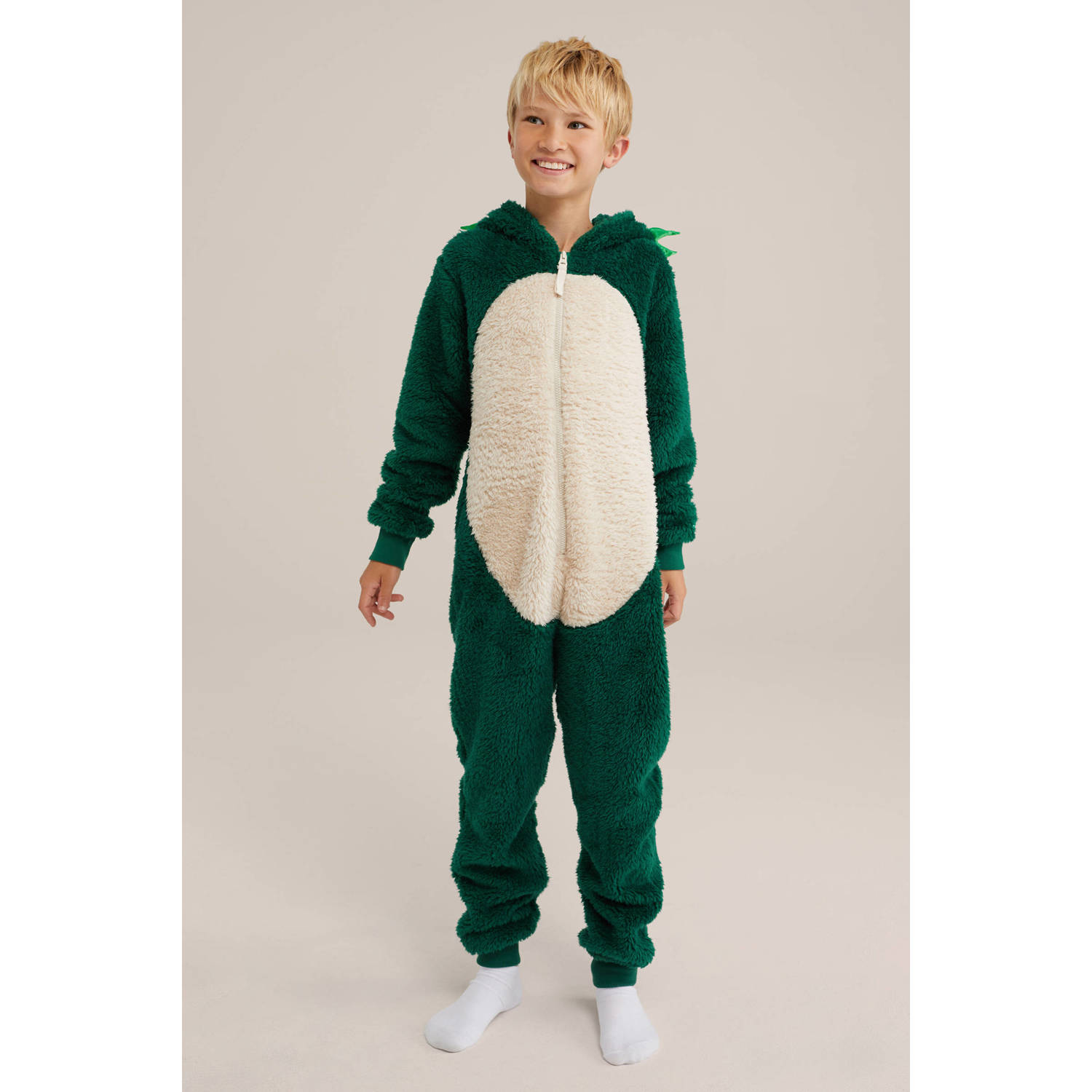 WE Fashion Onesie draak donkergroen ecru