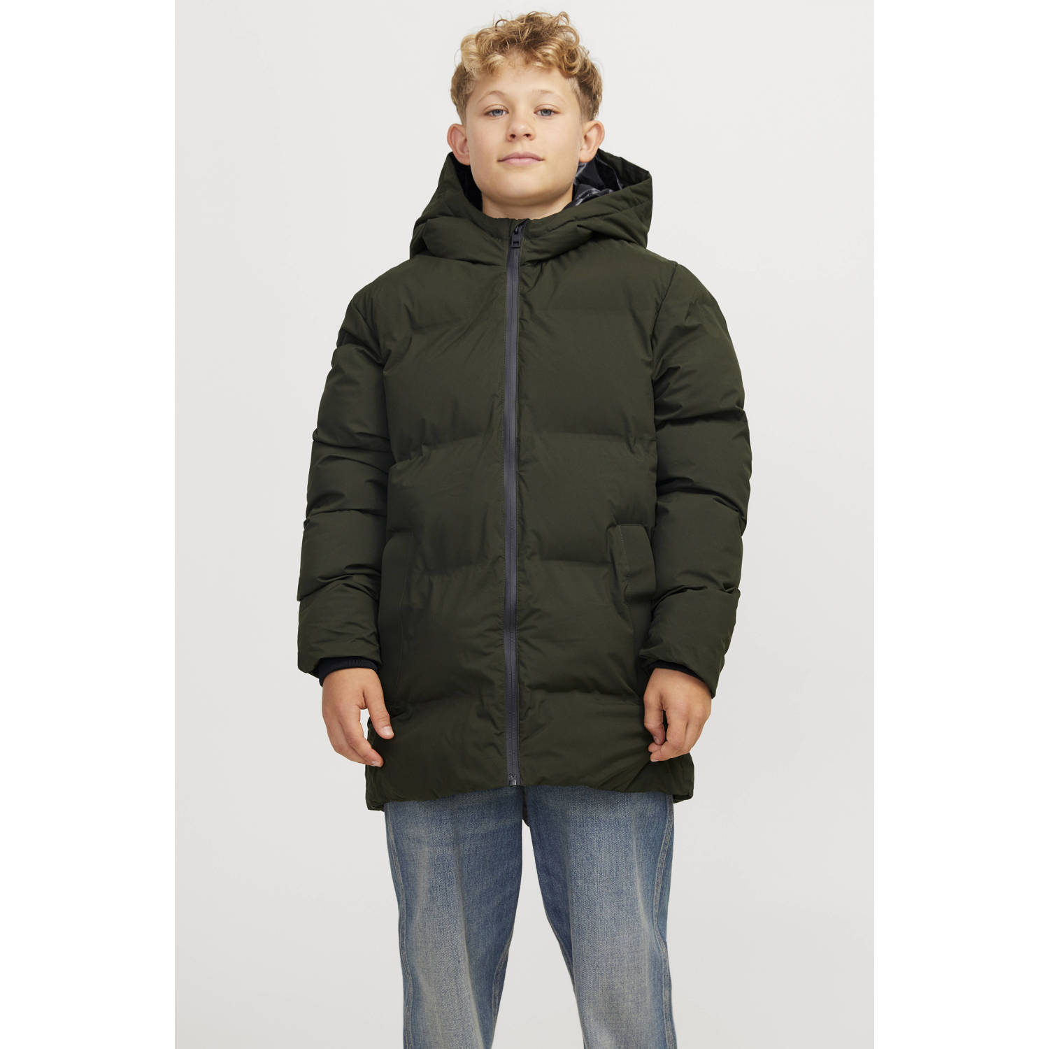 JACK & JONES JUNIOR gewatteerde winterjas JJPAYNE donkergroen