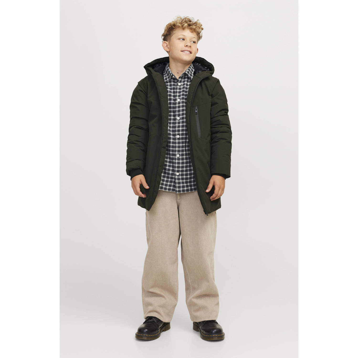 JACK & JONES JUNIOR gewatteerde winterjas JJPAYNE donkergroen