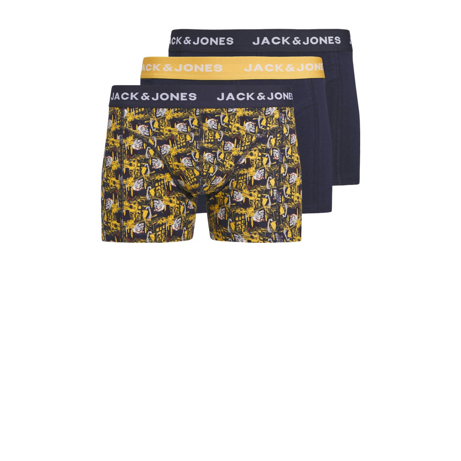 JACK & JONES JUNIOR boxershort JACSKULLROCK set van 3 donkerblauw geel