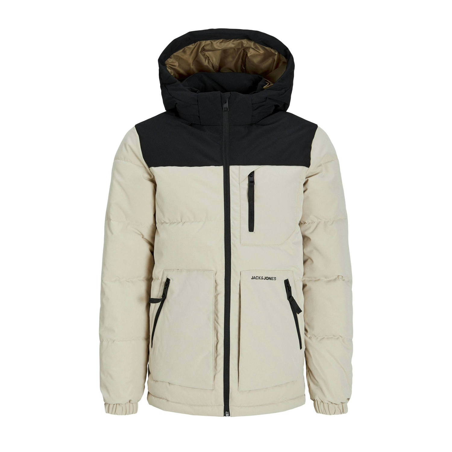 JACK & JONES JUNIOR gewatteerde winterjas JJEOTTO ecru zwart