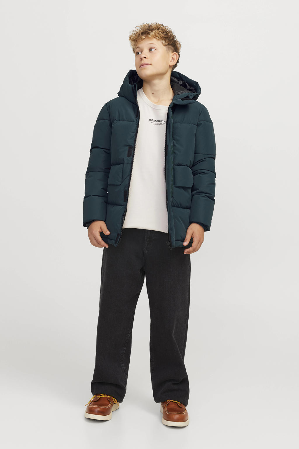 JACK & JONES JUNIOR gewatteerde winterjas JCOSPEED donkergroen