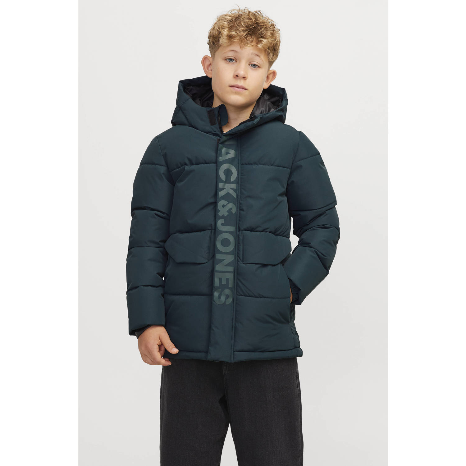 JACK & JONES JUNIOR gewatteerde winterjas JCOSPEED donkergroen