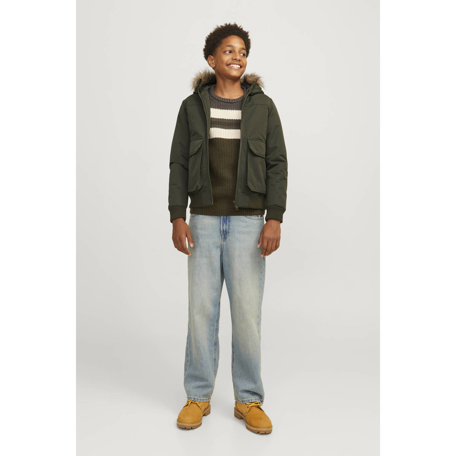JACK & JONES JUNIOR bomberjack winter JJECONSTRUCT donkergroen