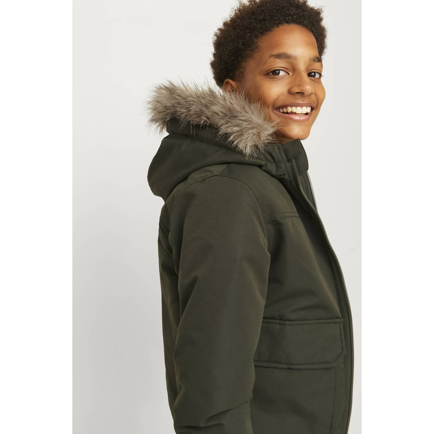JACK & JONES JUNIOR bomberjack winter JJECONSTRUCT donkergroen