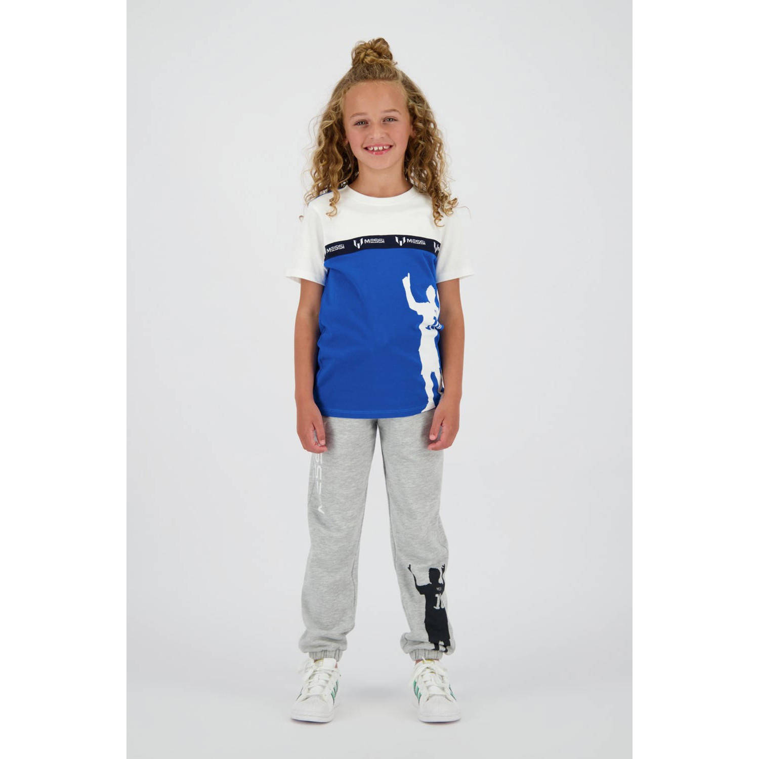 Messi loose fit joggingbroek Silhouette met printopdruk grijs melange