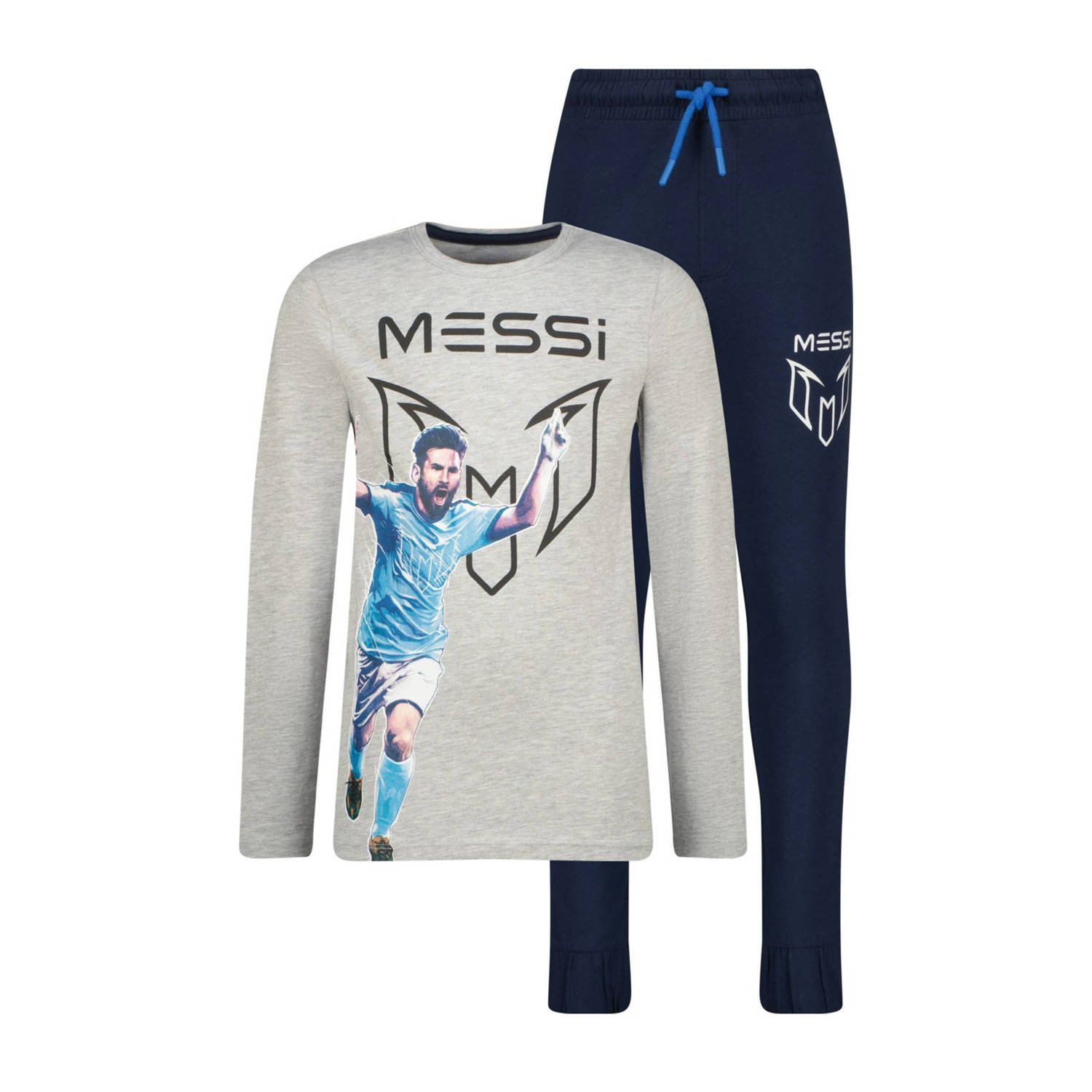 Messi pyjama Champ met printopdruk grijs melange donkerblauw