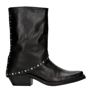 Yentle leren cowboylaarzen met flap zwart