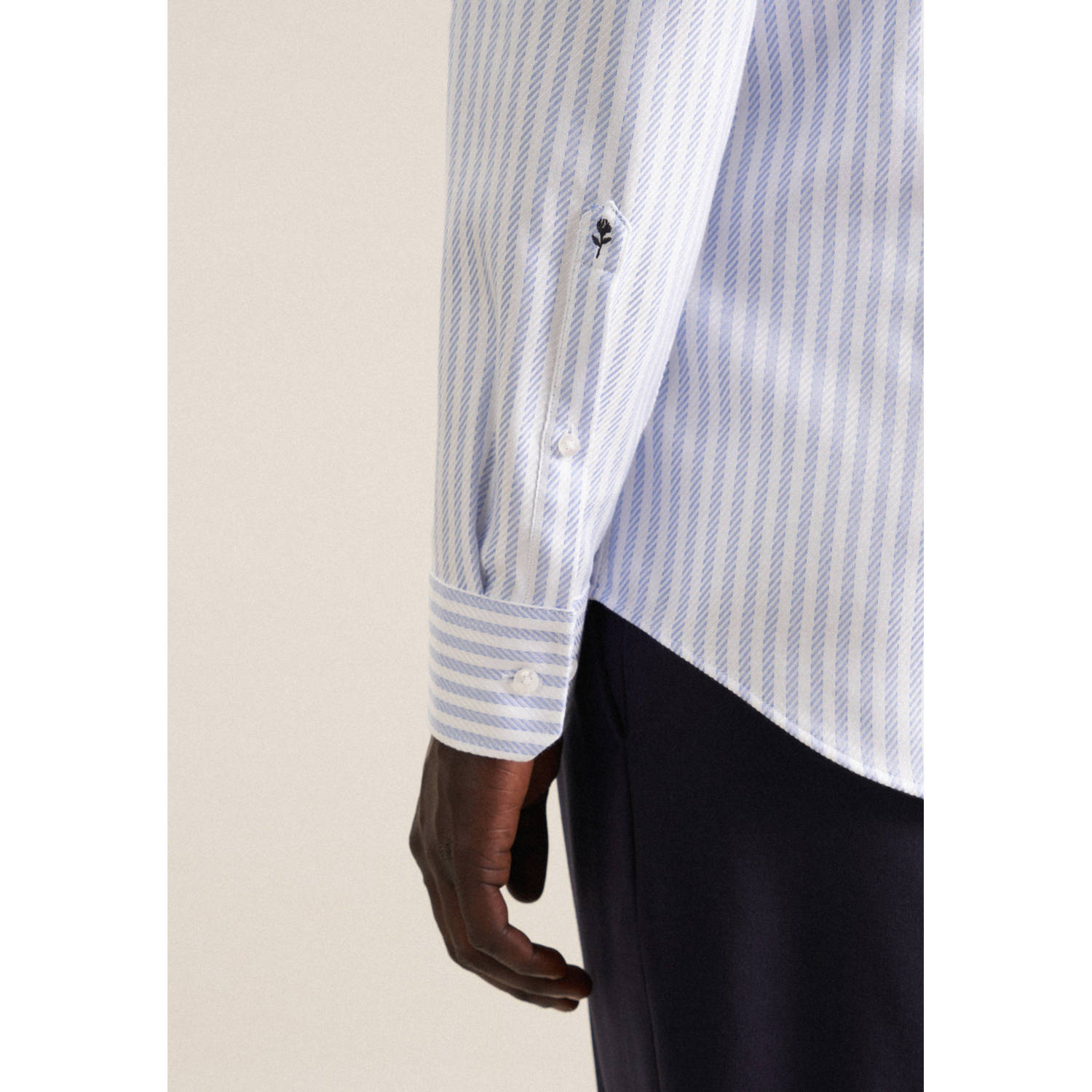 Seidensticker gestreept slim fit overhemd lichtblauw