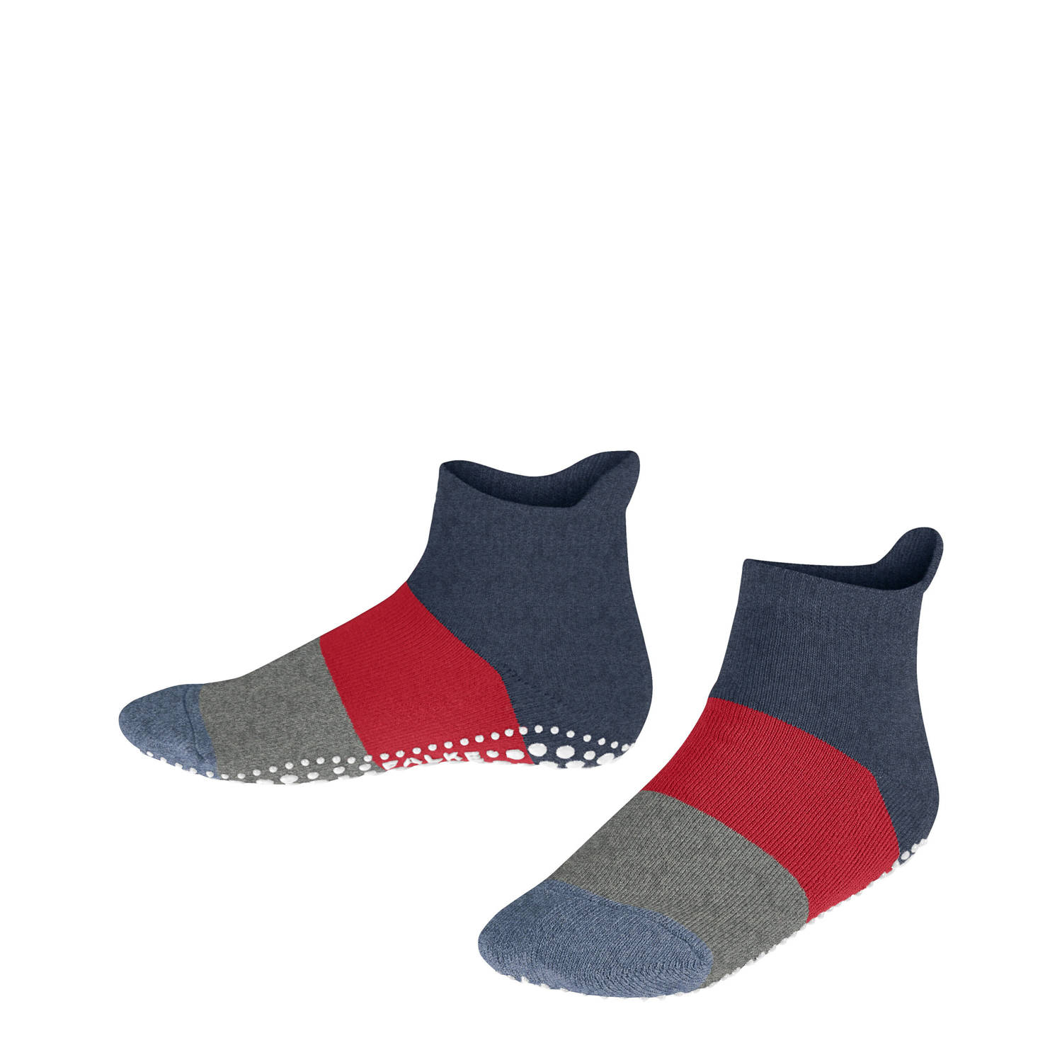 FALKE Colour Block sokken met anti-slip noppen rood blauw grijs