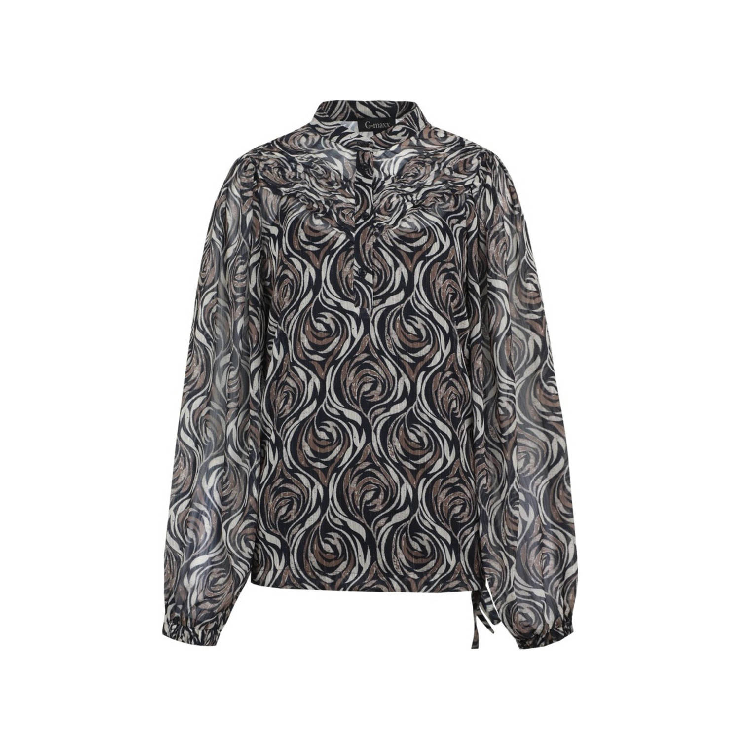 G-maxx blouse met all over print zwart ecru beige