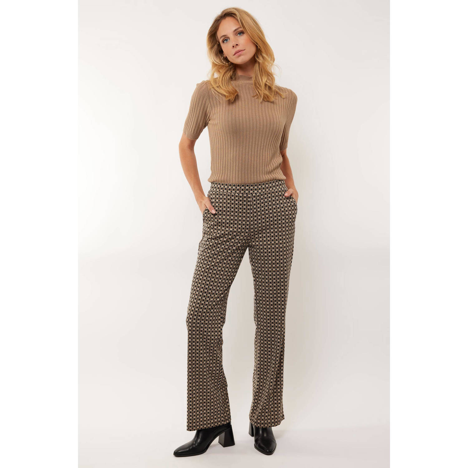 G-maxx high waist push-up wide leg broek Bindi van travelstof met grafische print