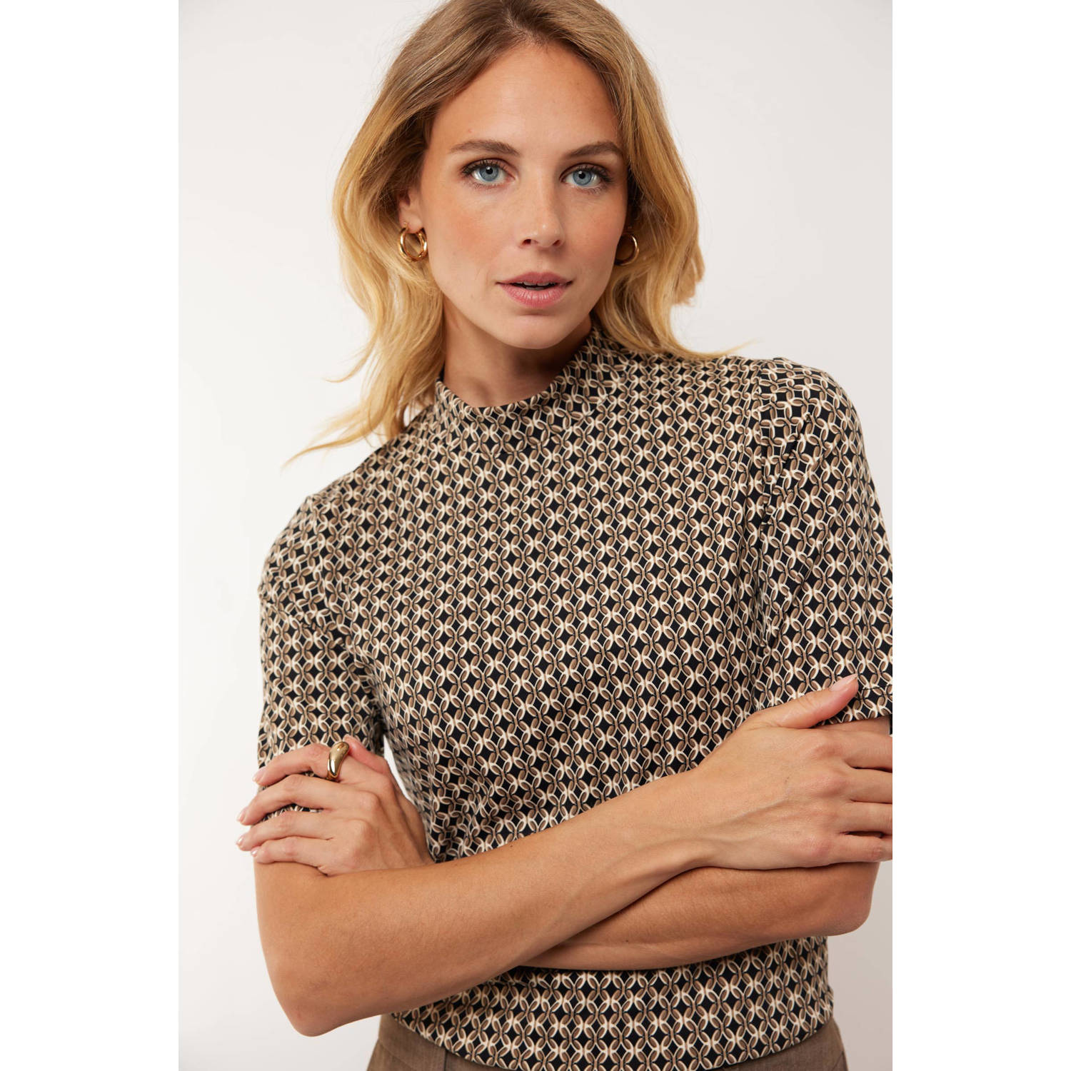 G-maxx top met grafische print zwart beige ecru