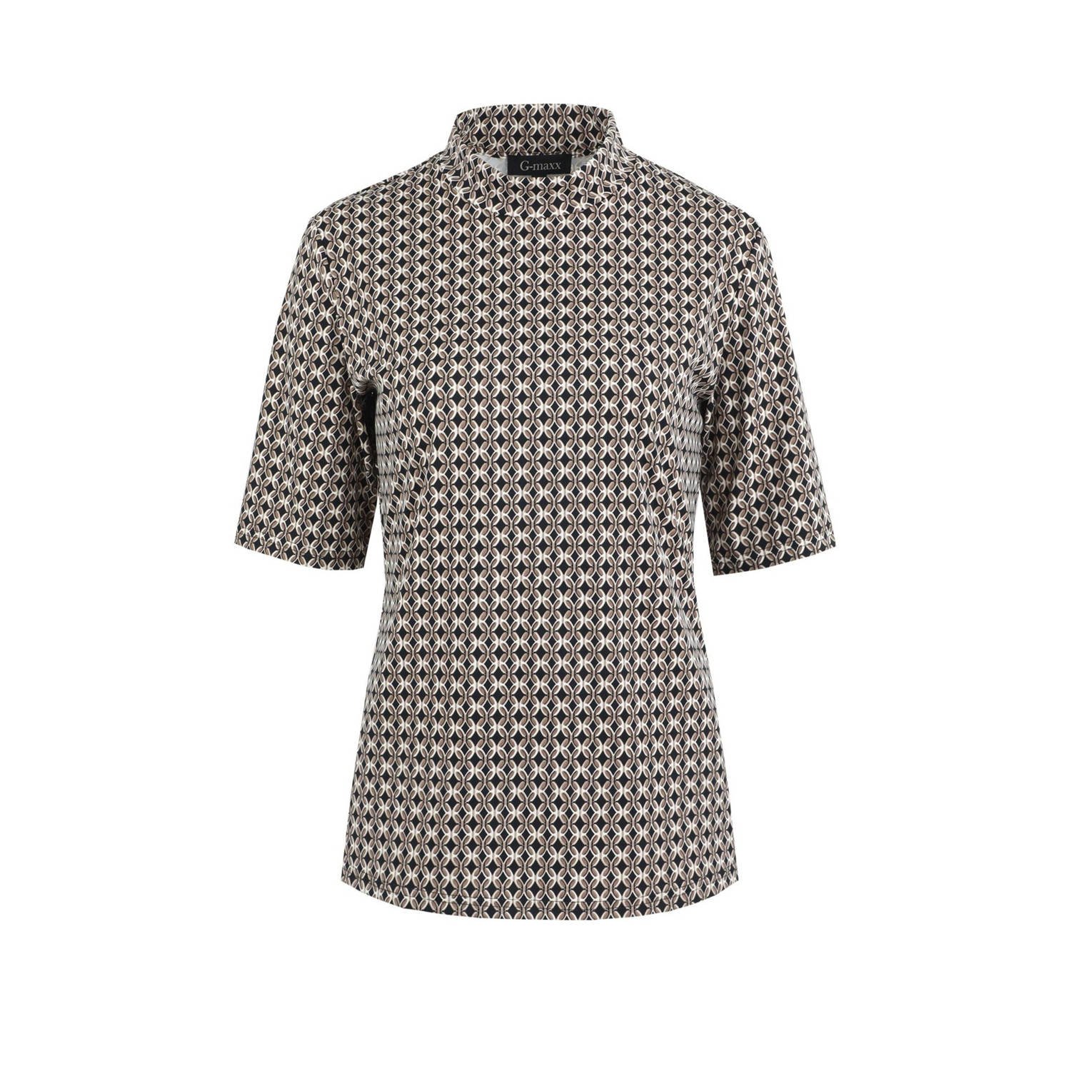 G-maxx top met grafische print zwart beige ecru