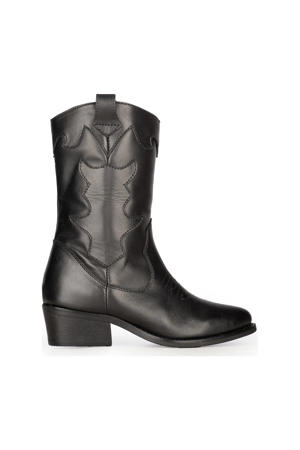 Nolia  leren cowboylaarzen zwart