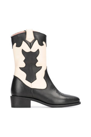 Nolia leren cowboylaarzen zwart/beige