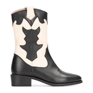 Nolia leren cowboylaarzen zwart/beige