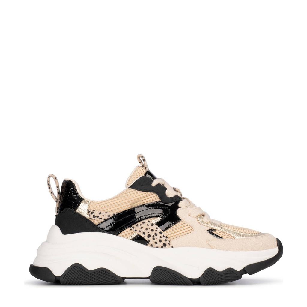 Beige dames POSH by Poelman Gigi chunky sneakers van synthetisch materiaal met veters