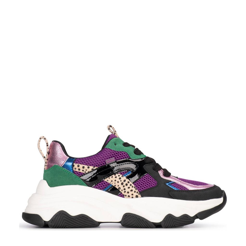 Paars en multikleurige dames POSH by Poelman Gigi chunky sneakers van synthetisch materiaal met veters