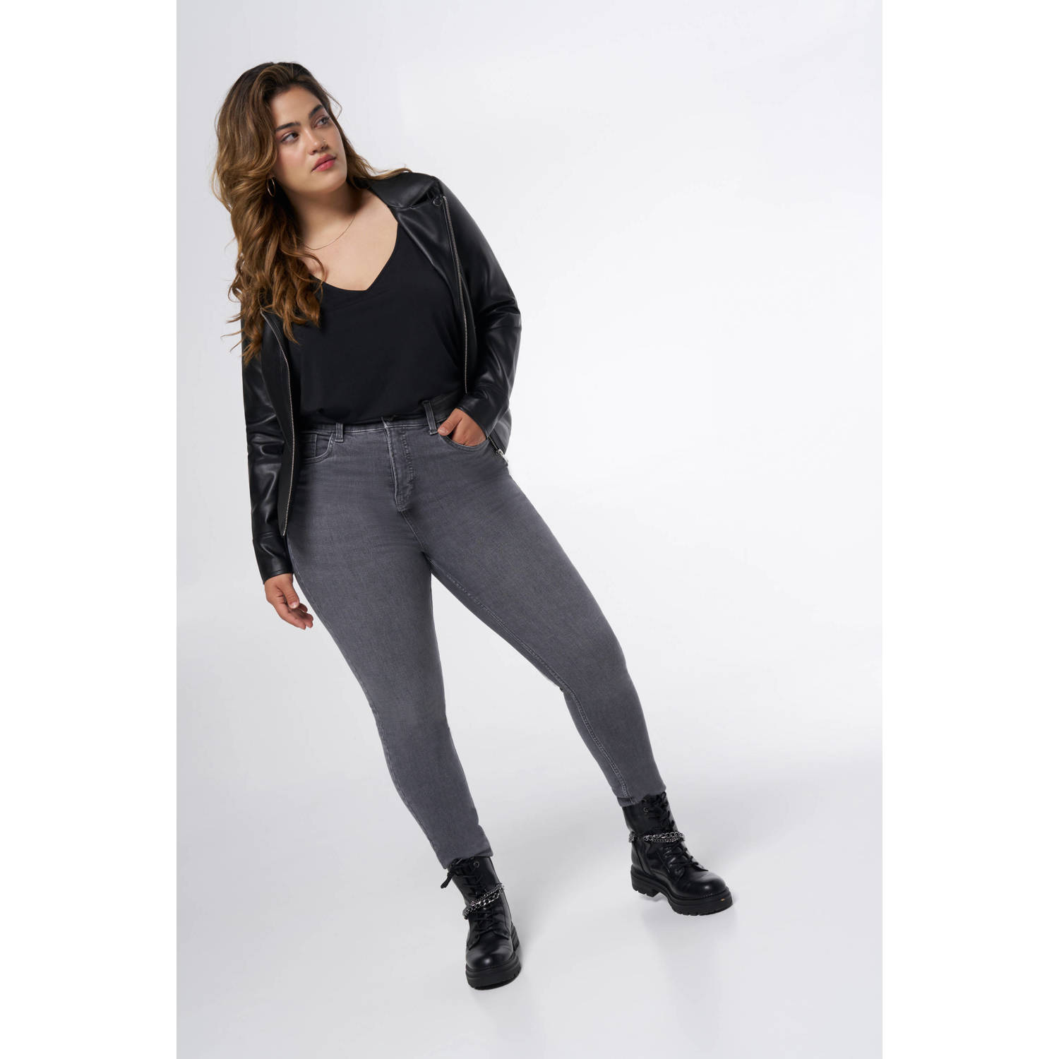 MS Mode imitatieleren jas winter zwart