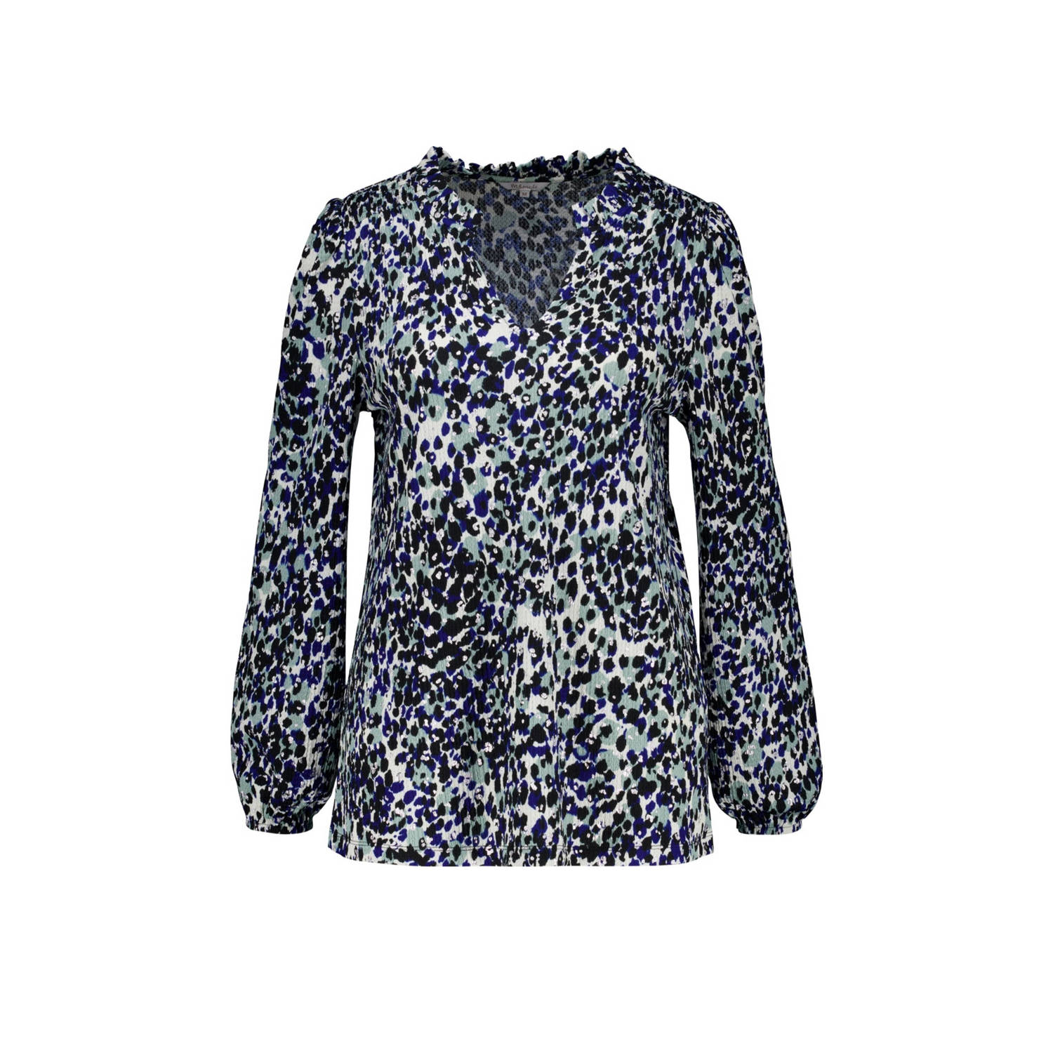 MS Mode blousetop met all over print blauw wit