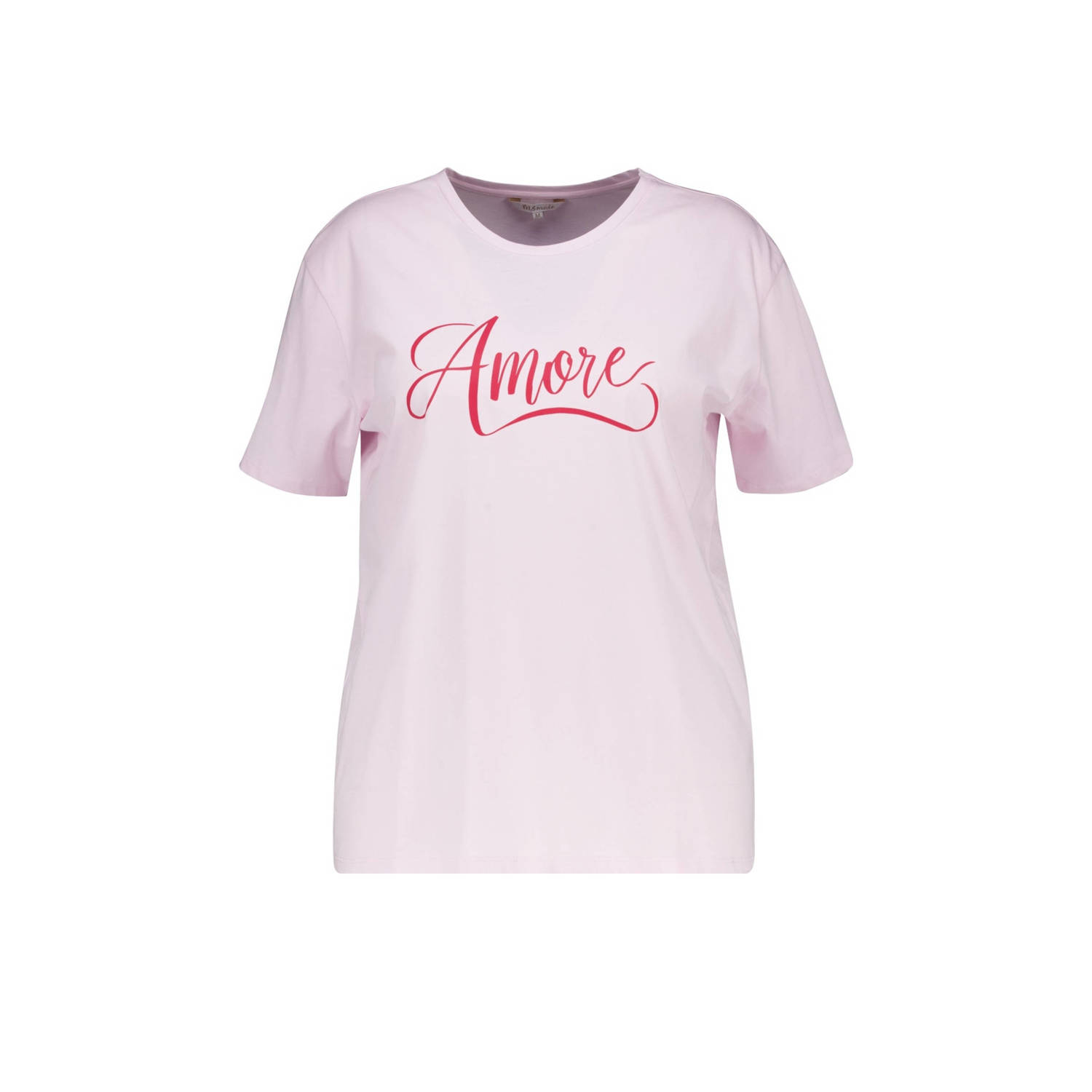 MS Mode jersey T-shirt met tekst ecru rood