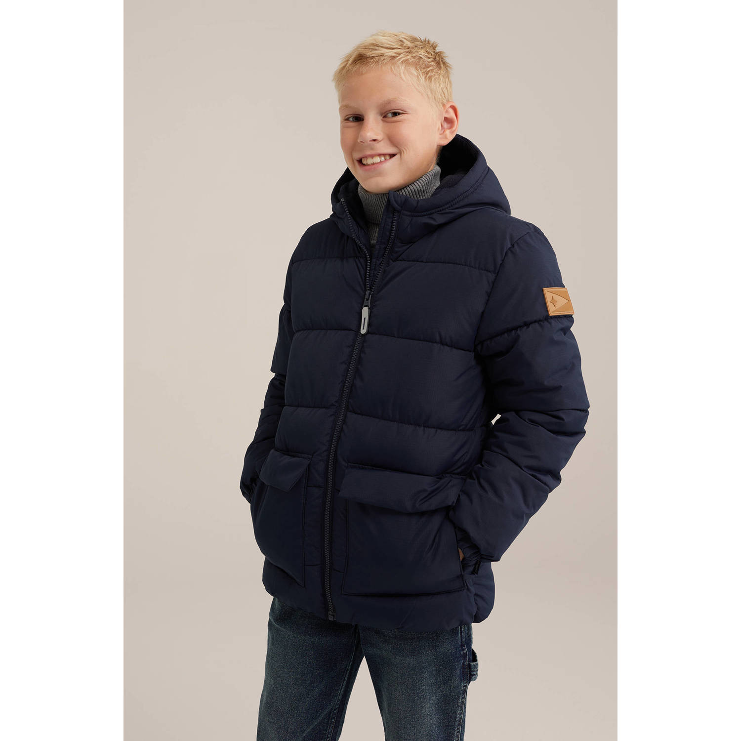WE Fashion gewatteerde winterjas donkerblauw