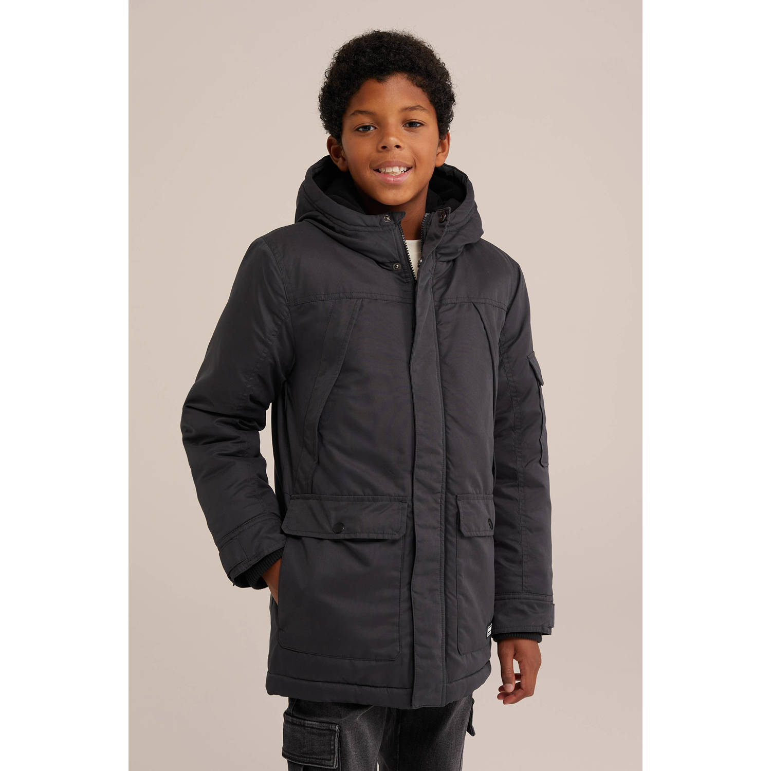 WE Fashion winterjas donkergrijs