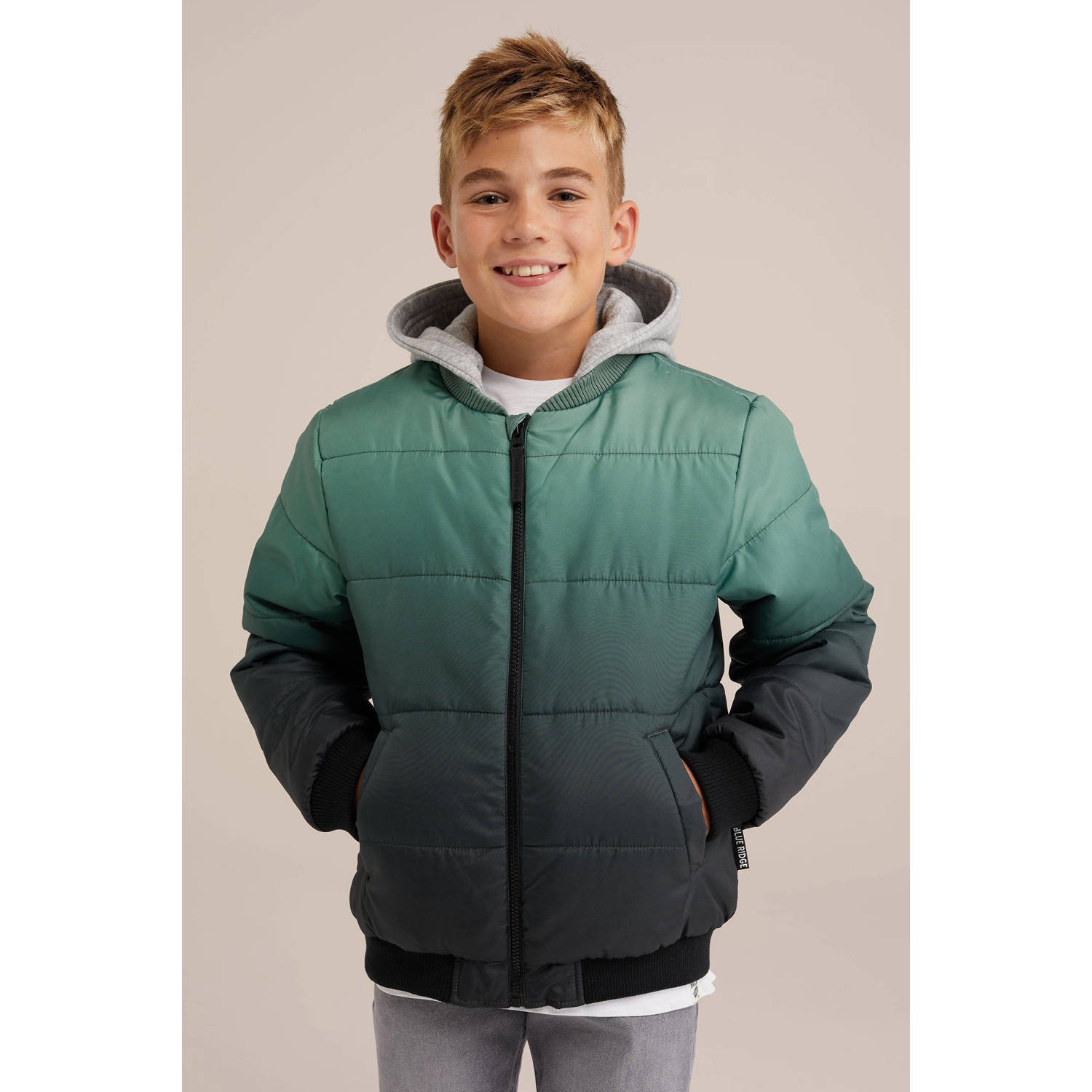 WE Fashion dip-dye gewatteerde winterjas zwart groen grijs