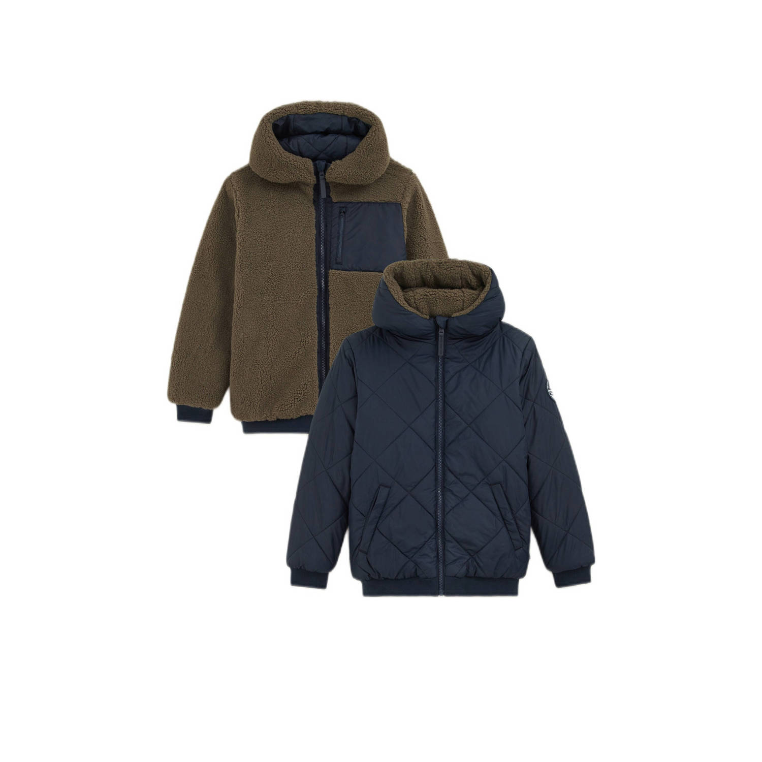 WE Fashion gewatteerde winterjas donkerblauw olijfgroen