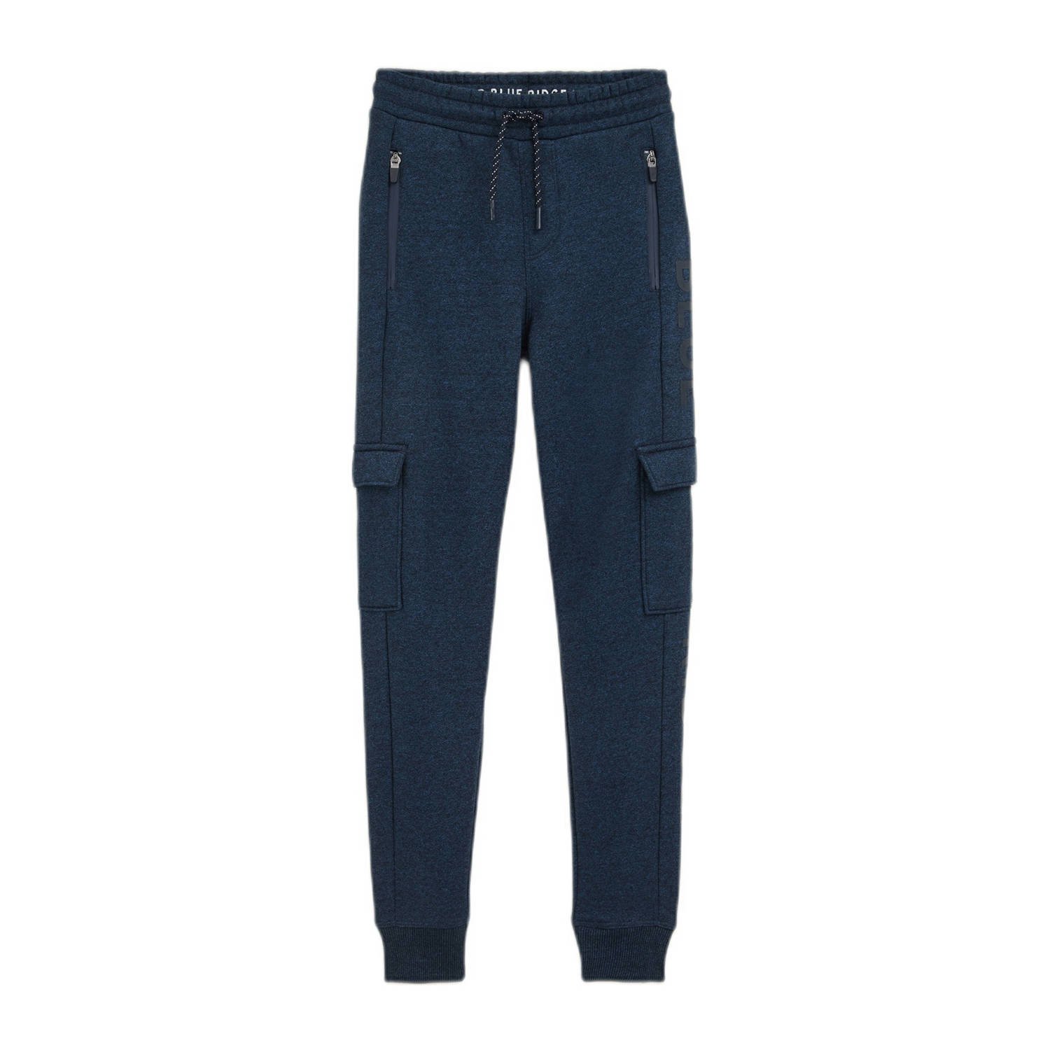 WE Fashion gemêleerde slim fit joggingbroek donkerblauw
