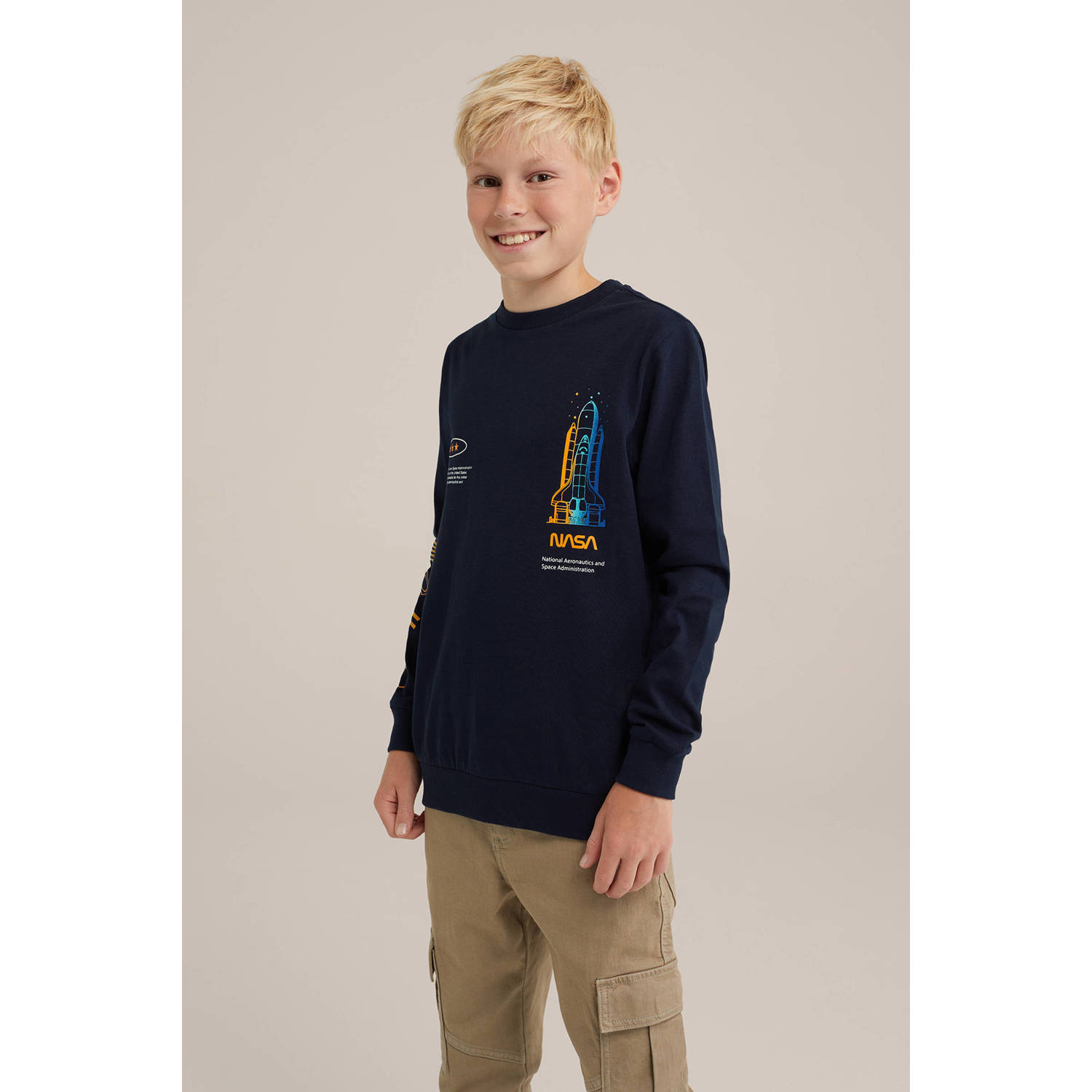WE Fashion sweater met printopdruk donkerblauw