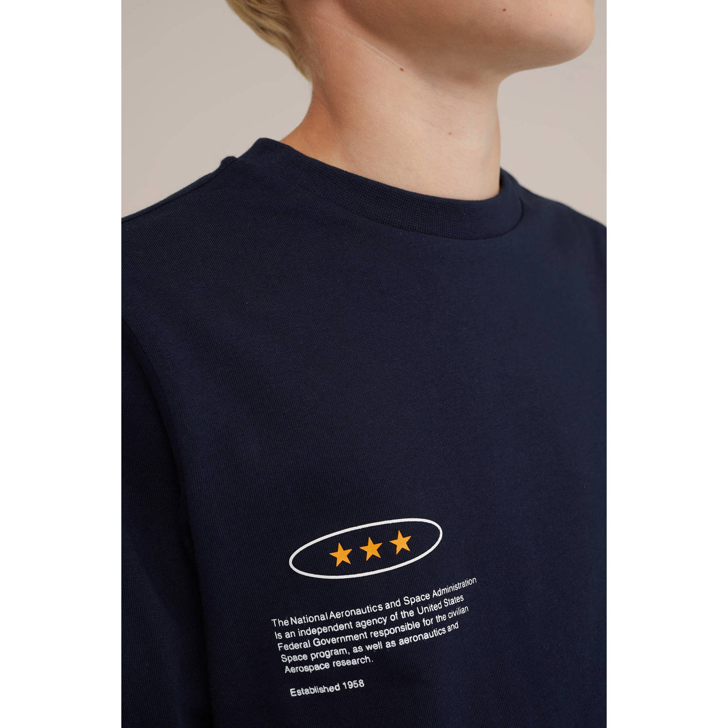 WE Fashion sweater met printopdruk donkerblauw