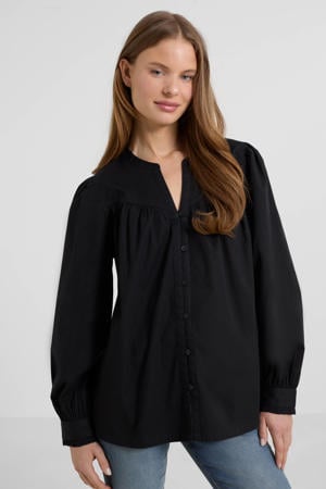 blouse met v-hals zwart