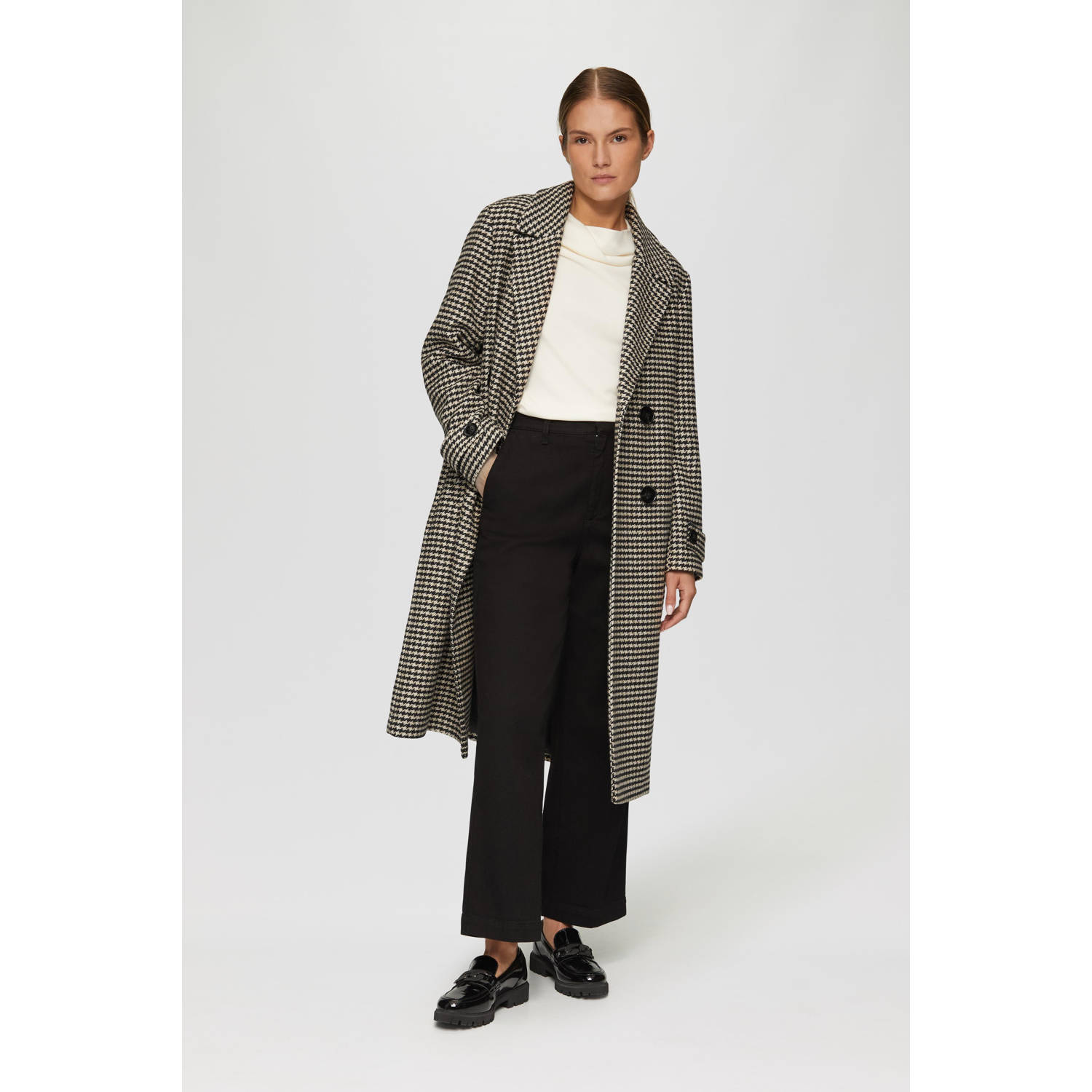 S.Oliver BLACK LABEL jas met wol en pied-de-poule ecru zwart