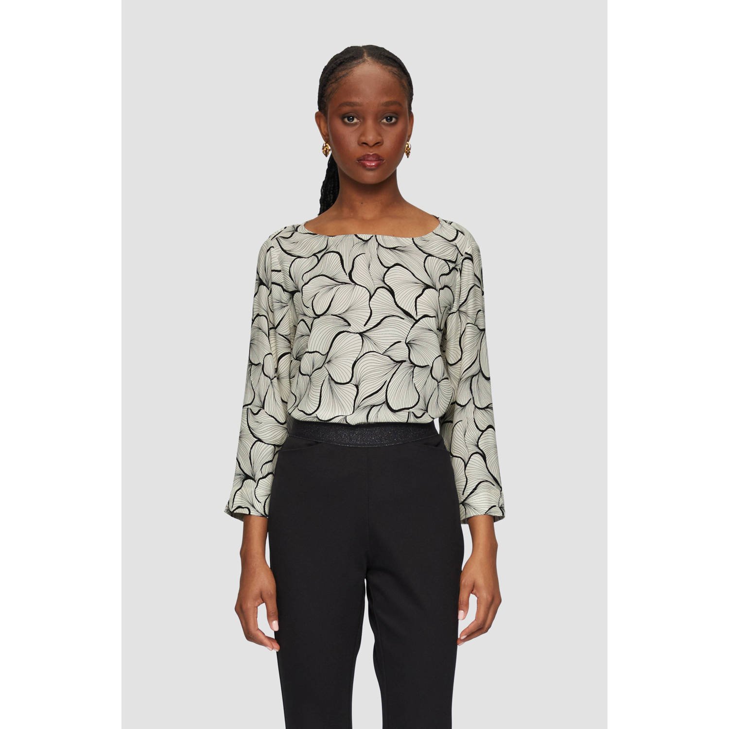 S.Oliver BLACK LABEL top met all over print ecru zwart