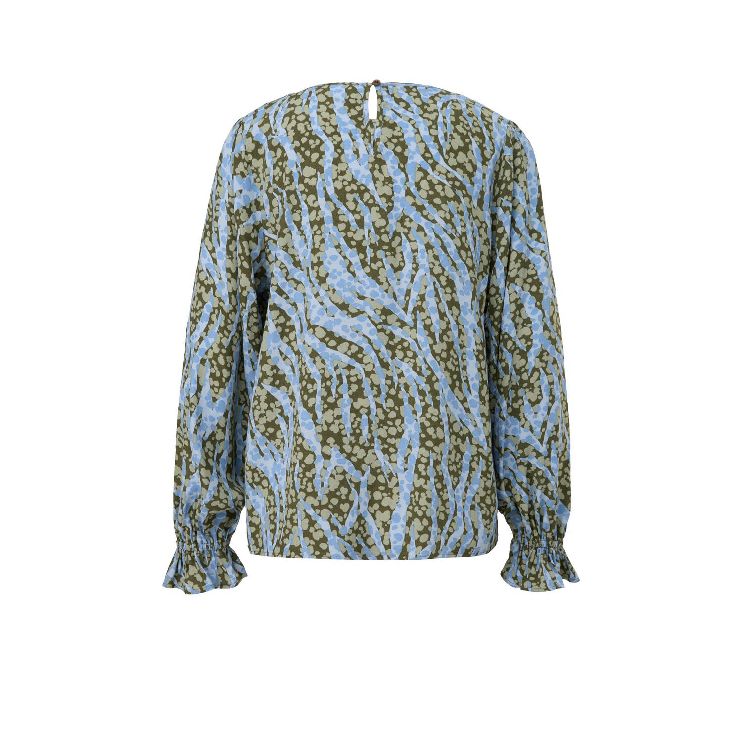comma casual identity geweven top met all over print en ruches groen lichtblauw