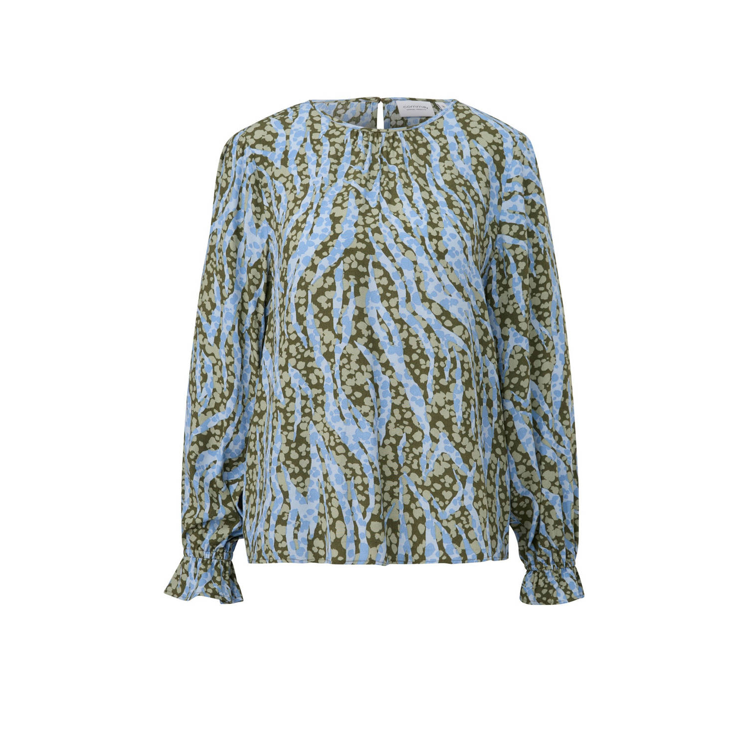 Comma casual identity geweven top met all over print en ruches groen lichtblauw