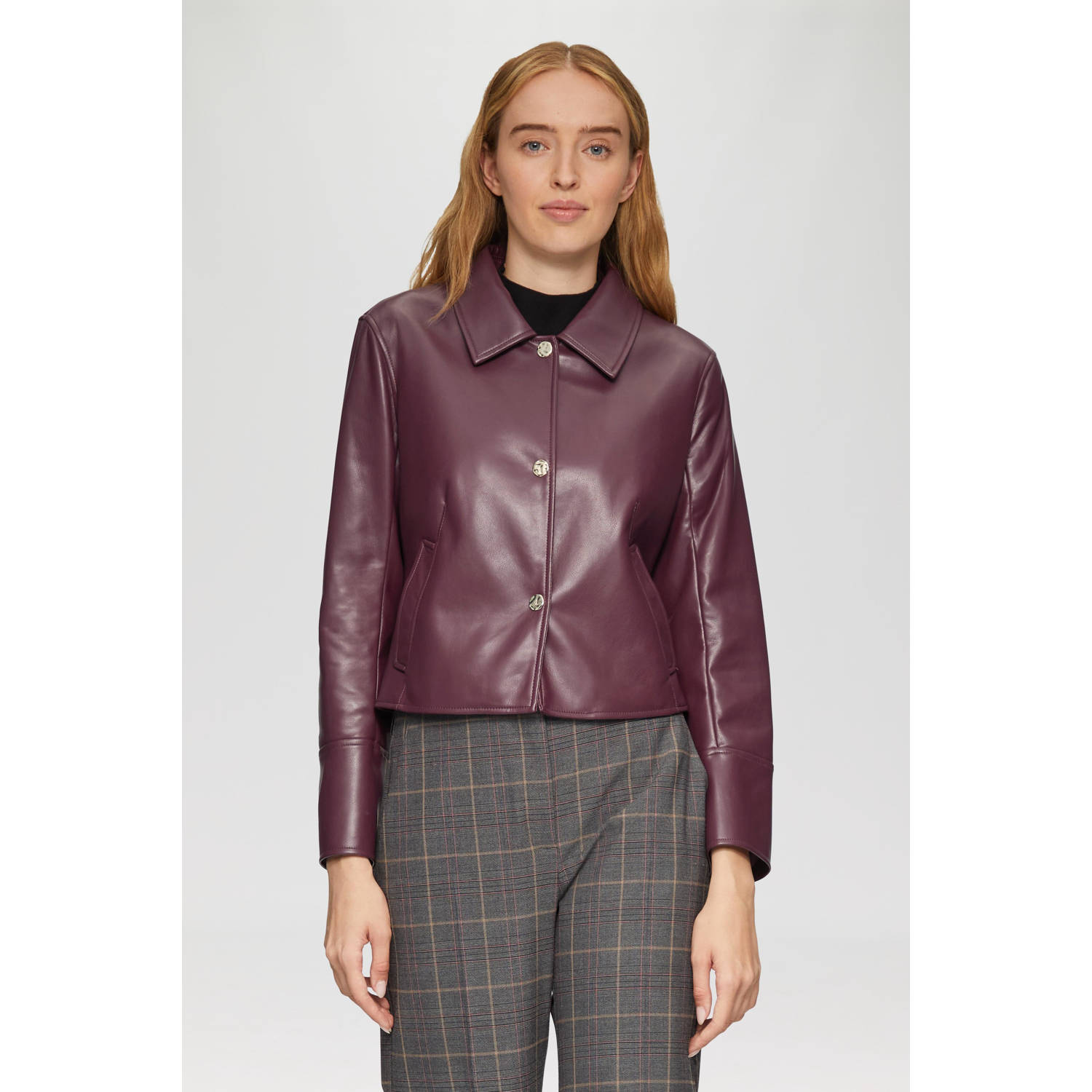 S.Oliver BLACK LABEL Getailleerd jack in leerlook met twill voering