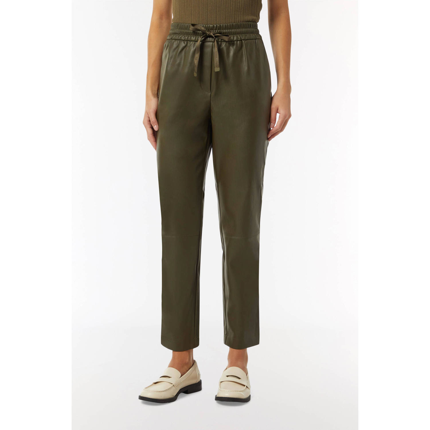 Comma casual identity imitatieleren relaxed broek kakigroen