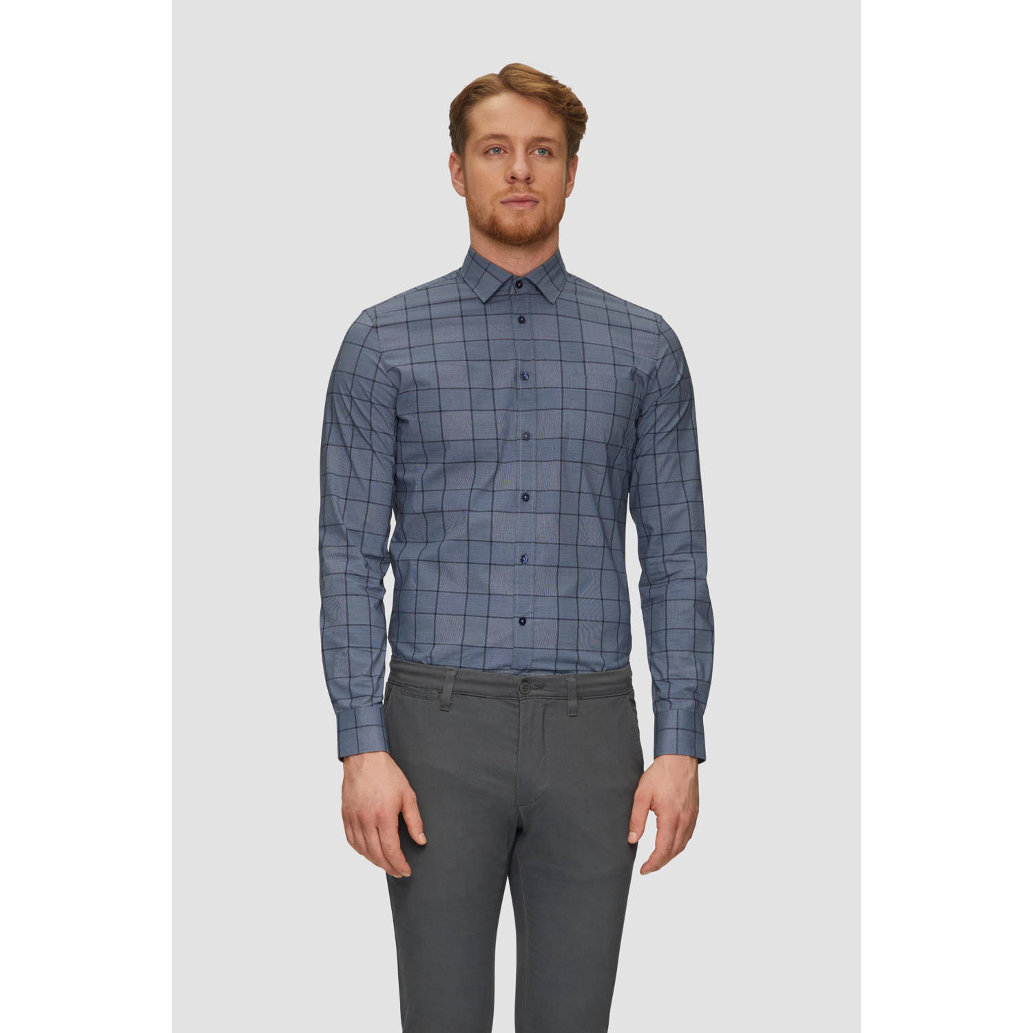 S.Oliver BLACK LABEL geruit slim fit overhemd marine