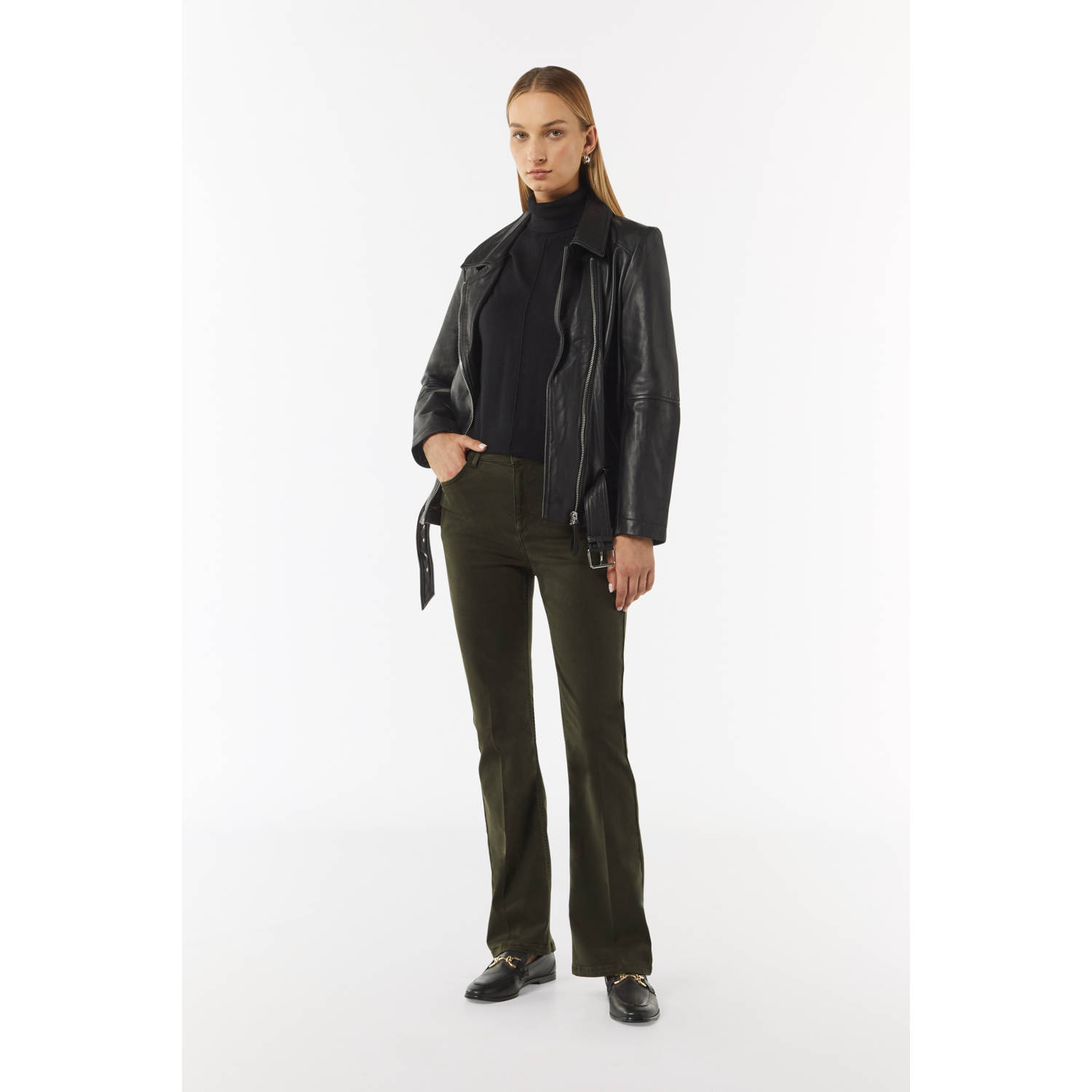 Comma casual identity flared broek kaki