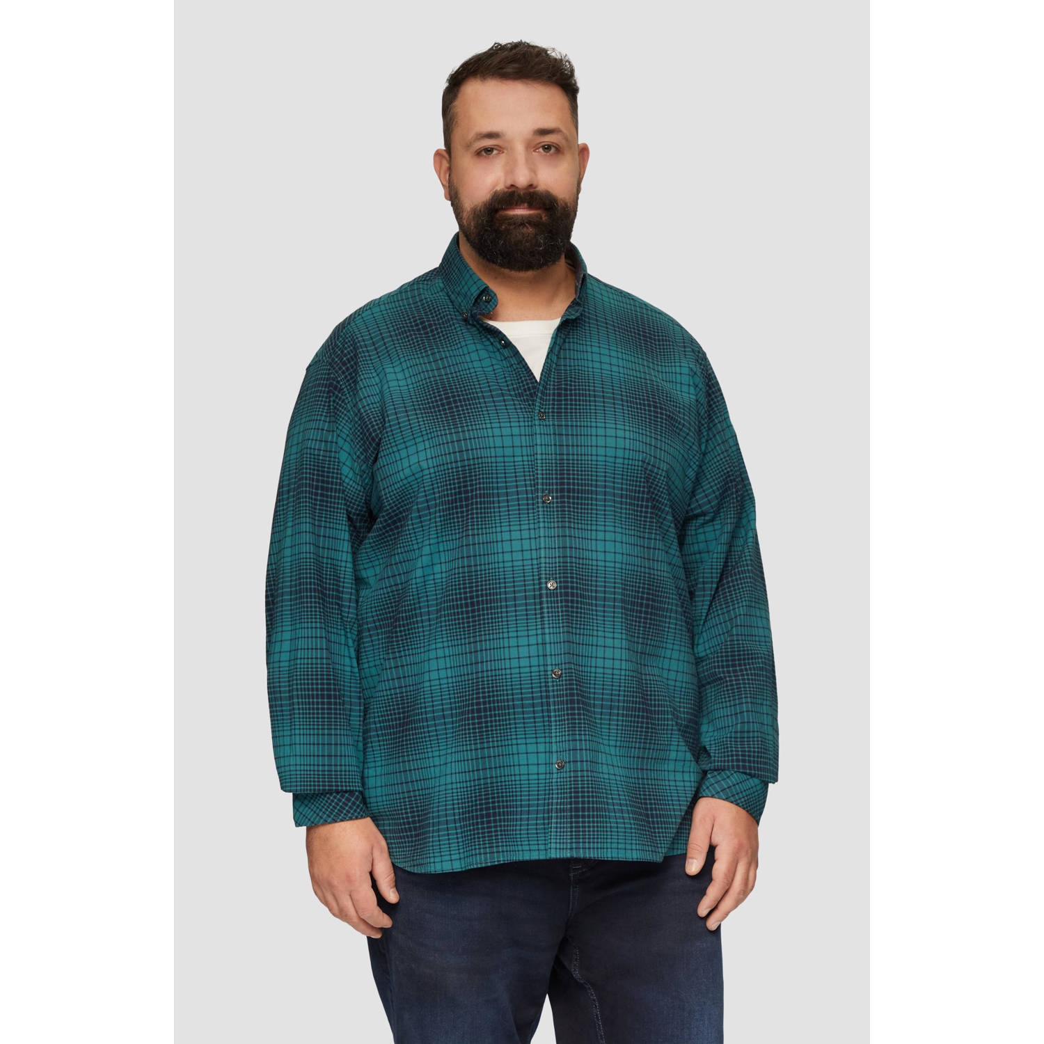 S.Oliver Big Size geruit overhemd Plus Size petrol