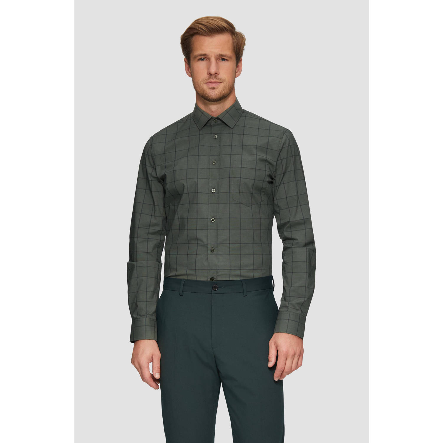 S.Oliver BLACK LABEL geruit slim fit overhemd donkergroen