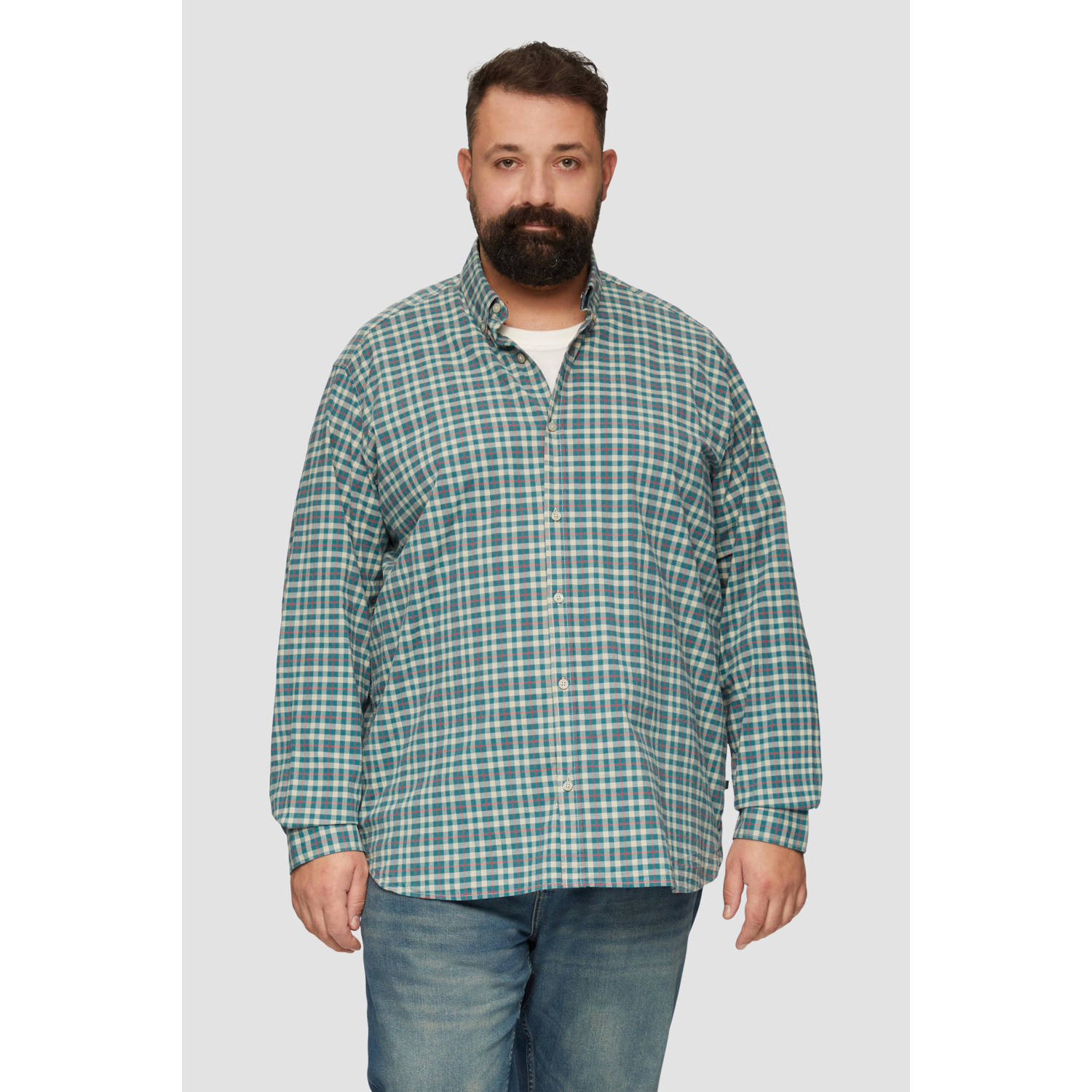 S.Oliver Big Size geruit overhemd Plus Size lichtgroen