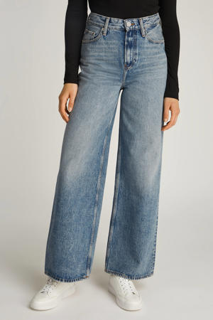 high waist wide leg jeans medium blue denim