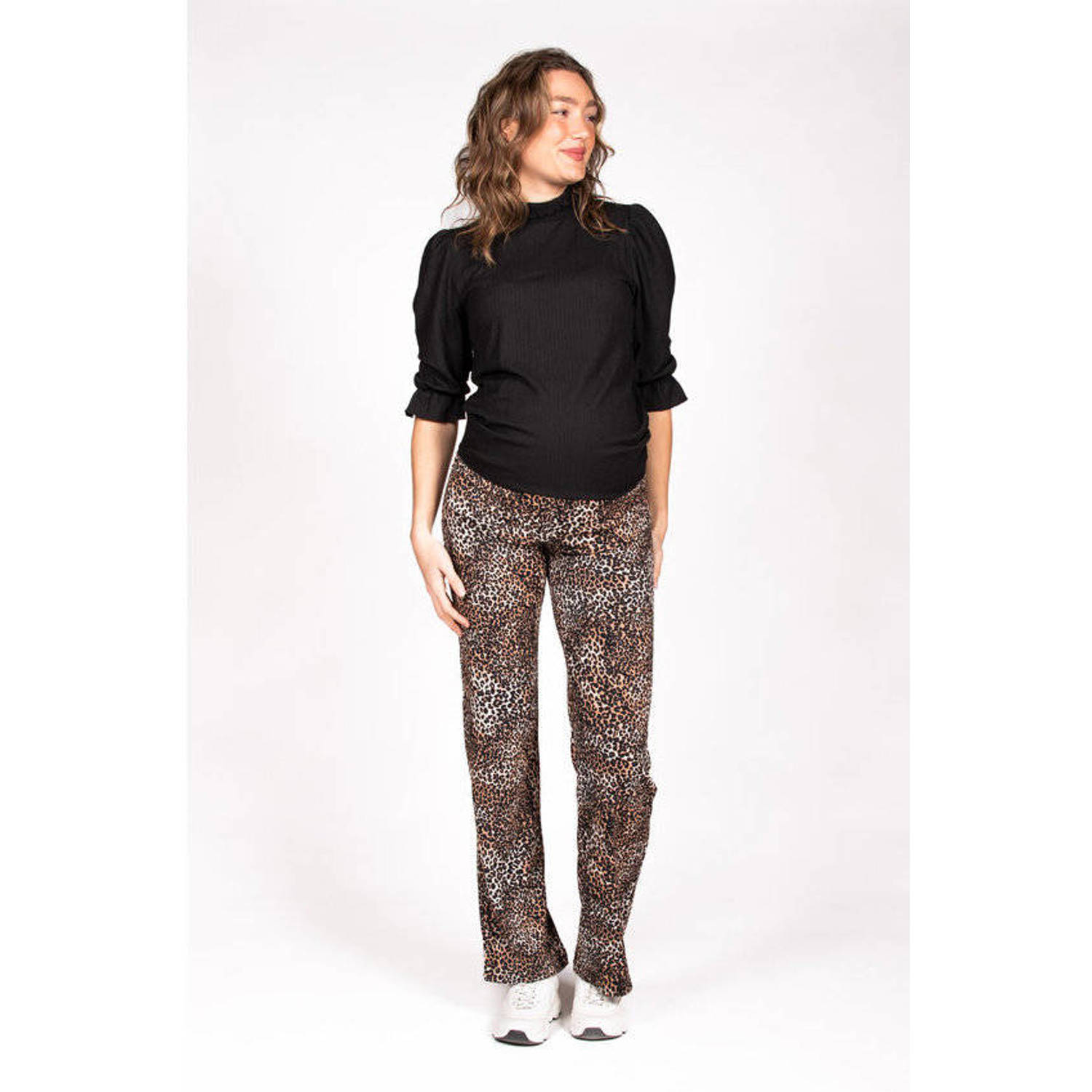 LOVE2WAIT regular fit zwangerschapsbroek met dierenprint bruin beige zwart